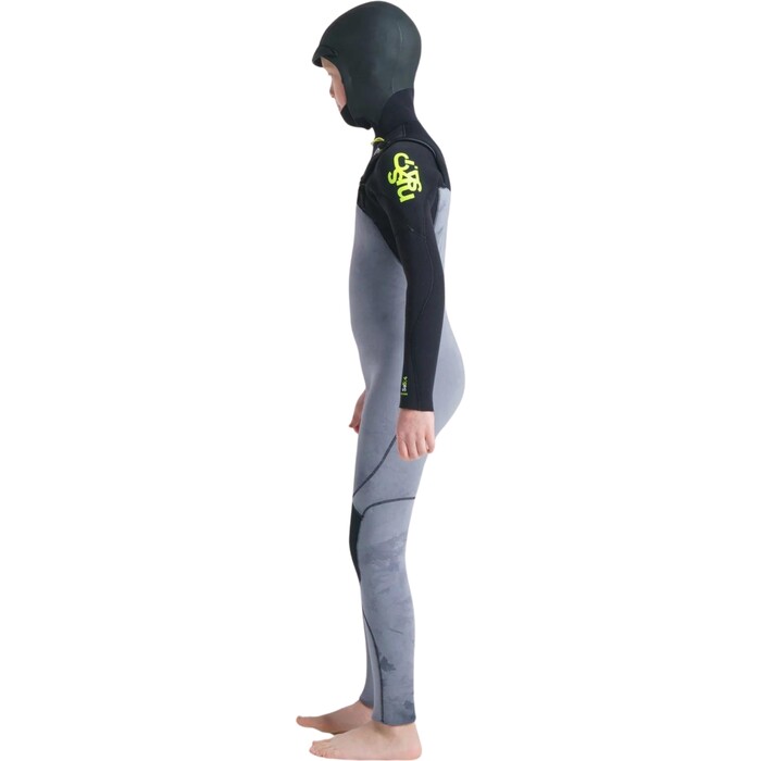 2024 C-Skins Junior Session 5/4mm Chest Zip Hooded Wetsuit C-SE54JH - Black tie dye / Black diamond / Lime